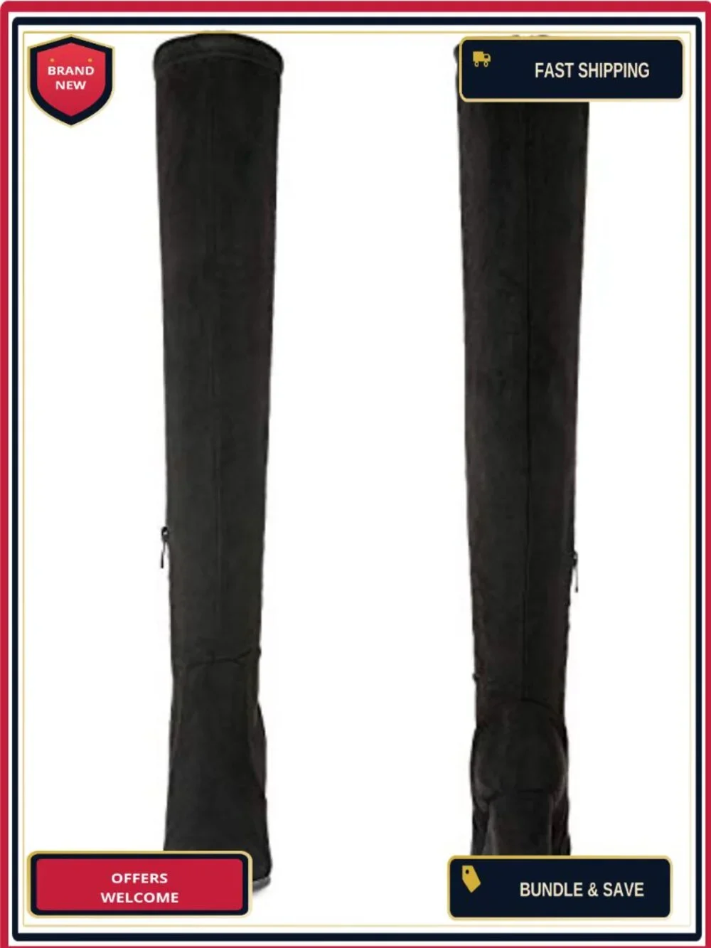 Stretch Faux Suede Thigh High Over the Knee Block Heel Boots with Faux Fur